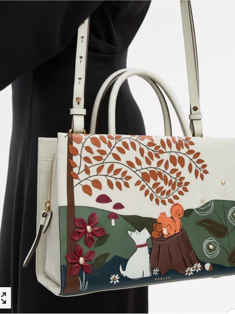 Radley London Leather Whimsical Autumn Scene Leather Top-Handle Bag